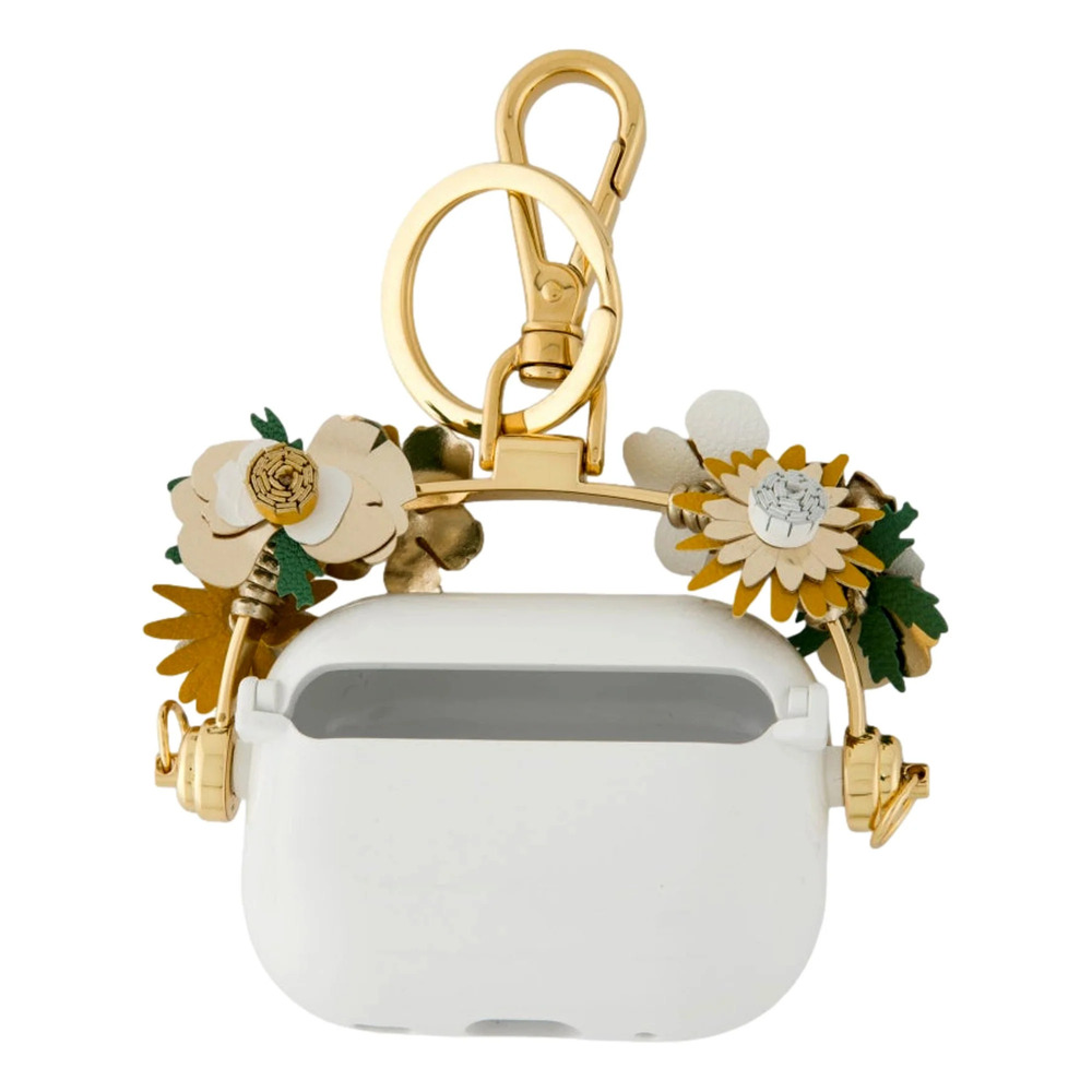 Prada White Floral AirPods Case with Leather Flowers and Gold